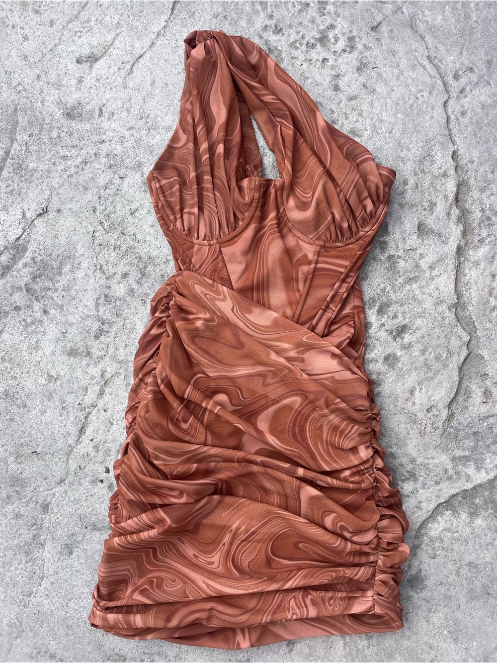 House of CB Clementine Swirl Print Cut Out Mini Dress Brown Size XS - Picture 5 of 8